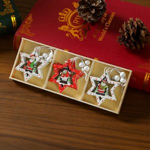 Ёлочные игрушки деревянные, 9 шт