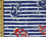 Кулирная гладь х/б с рис. якорь/полоски фон т.синий
