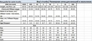 Размерная сетка для юношей и мальчиков