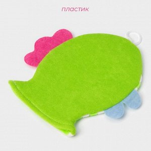 Мочалка варежка детская Доляна «Рыбка», для купания, 21 см, цвет МИКС