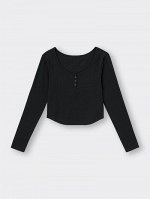 GU - укороченная футболка на пуговицах - 09 BLACK