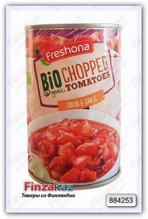 Рубленые томаты в собственном соку Freshona (лук и чеснок) 400 гр