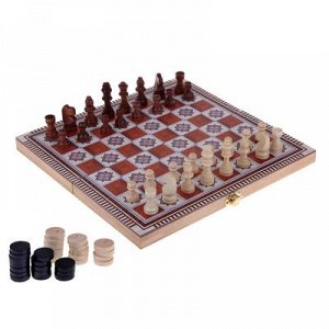 Настольная игра 3 в 1 "Орнамент": нарды, шашки, шахматы, поле 30х30 см, дерево