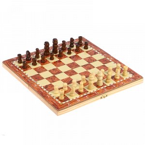 Набор 3в1 (нарды шашки шахматы), под красное дерево, 24х24 см