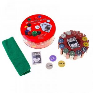 Покер, набор для игры (карты 2 колоды, фишки 240 шт, сукно 60х90 см) УЦЕНКА