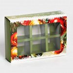 Коробка под 6 конфет &quot;Елочные игрушки&quot;, 13,7 х 9,8 х 3,8 см, кондитерская упаковка, Новый год