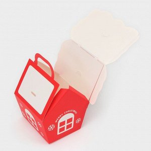 Коробка складная Новогодняя «Домик» красная 8.5x8.5x10 см