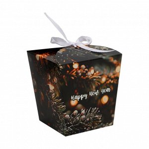 Бонбоньерка, новогодняя подарочная упаковка Happy new year, 7.5x8x7.5 см