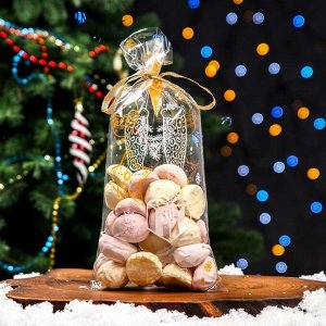 Пакет фасовочный новогодний БОПП, с новогодним рисунком «Открытка с подарком», 15x30 см