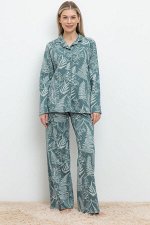 Пижама(Осень-Зима)+mom (холодный зеленый, лесной гербарий)