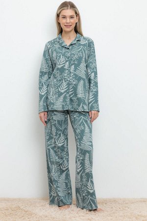 Пижама(Осень-Зима)+mom (холодный зеленый, лесной гербарий)