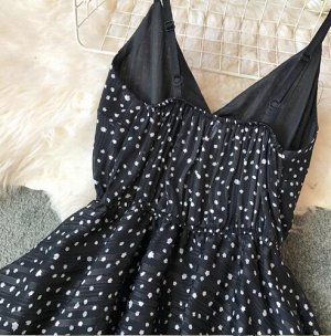 Платье-сарафан чёрный с белым принтом