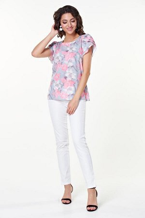 Блузка Мелисса №45.Цвет:серый/розовые цветы
