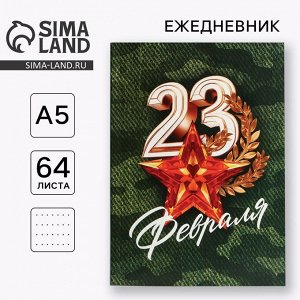 Ежедневник А5, 64 листа, недатированный, в точку А5, 64 л «С 23 февраля.Звезда»