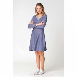 Платье вязаное V-вырез, цв. серо-голубой, 65% хлопок, 35% п/э