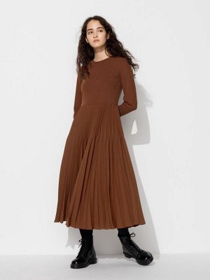 UNIQLO - комбинированное платье с юбкой-плиссе -  36 BROWN