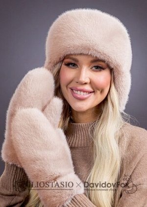 Комплект экомех  ушанка, варежки бежевый