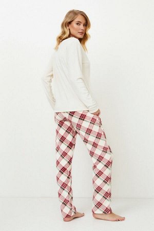 JOLLY SET SOFT Пижама женская со штанами Молочный + красный