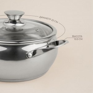 Кастрюля SL Home «Олла», 4 л, d=22 см, h=10.5 см, с крышкой, капсульное дно, индукция, нержавеющая сталь