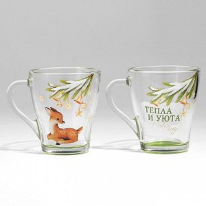 Кружки стеклянные новогодние «Тепла и уюта!», набор 2 шт.