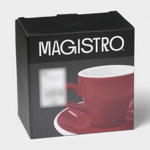 Кофейная пара Magistro Coffee time, 2 предмета: чашка 280 мл, блюдце d=15.5 см, фарфор, красная