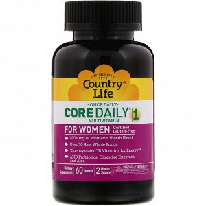 Country Life, Мультивитамины Core Daily-1 для женщин, 60 таблеток