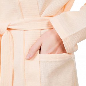 Халат вафельный запашной женский, хлопок 100%, персиковый