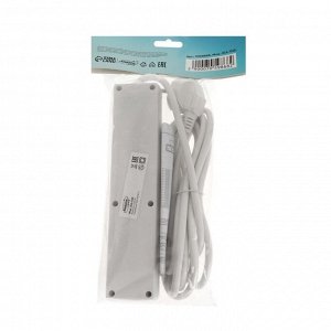 Удлинитель Luazon Lighting, 4 розетки, 3 м, 10 А, 2200 Вт, 3х0.75 мм2, с з/к, с выкл., Б
