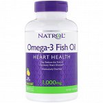 Natrol, Рыбий жир омега-3, натуральный лимонный вкус, 1000 мг, 150 мягких таблеток