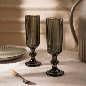 Бокалы для шампанского SL Home «Модерн», 150 мл, 5.5x18.5 см, набор 2 шт., стекло, графитовые