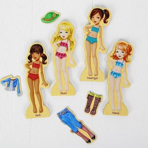 СИМА-ЛЕНД Игра на магнитах «Модные девчонки», 63 элемента одежды + 4 куклы