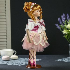 Кукла коллекционная керамика "Балерина в платье цвета пыльная роза" 35 см