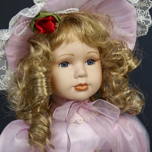 Кукла коллекционная керамика "Ариадна в розовом платье и шляпке" 40 см