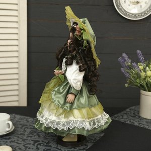 Кукла коллекционная керамика "Алёна в зелёном платье с зонтиком" 40 см
