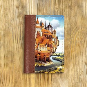 Обложка на паспорт комбинированная "Замок", рыжая