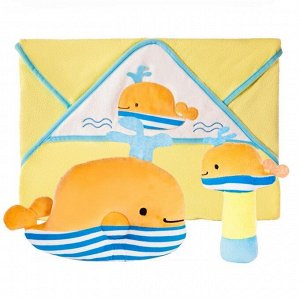Подарочный набор «Веселый кит» полотенце, погремушка и подушка