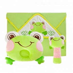 Подарочный набор «Забавный лягушонок» полотенце, погремушка и подушка