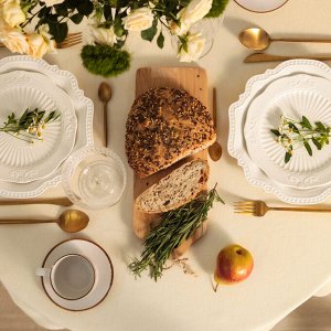 Скатерть Этель Home круглая 146 +/-2 см, цв. молочный, 100% хл, саржа 250 г/м2