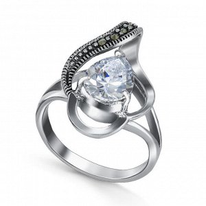 Серебряное кольцо, 210030-267A-39, куб.цирконий, марказит
