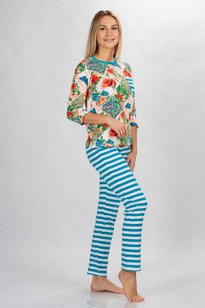 Костюи женский интерлок "Морячка-2" футболка +дл.брюки макси (хлопок 100%), размер 54-60