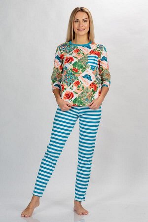 Костюи женский интерлок "Морячка-2" футболка +дл.брюки (хлопок 100%), размер 54-60