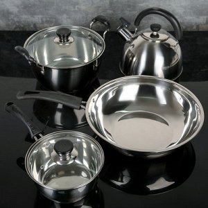 Набор посуды 4 предмета "Лианфа" : ковш 17 см,кастрюля 24 см,сотейник 30 см,чайник 2,5 л