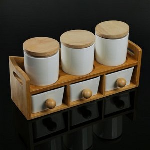 Набор банок для сыпучиx продуктов «Эстет», 200 мл, 6 шт, на деревянной подставке