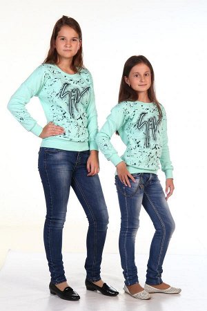 Свитшот для девочки интерлок пенье"Брызги",размер 36-46, рост 140-164 цвет ментоловый
