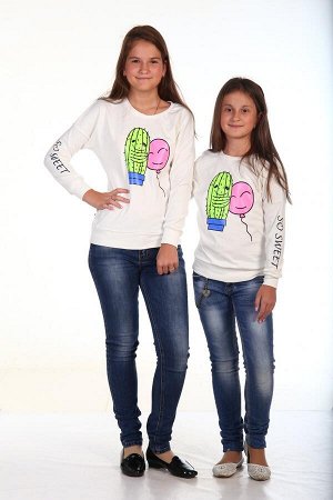 Свитшот для девочки интерлок пенье"Кактус+шарик",размер 36-46, рост 140-164 цвет белый