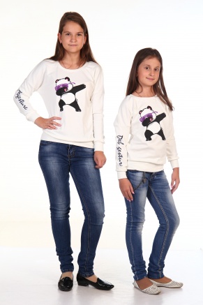 Свитшот для девочки интерлок пенье"Панда",размер 36-46, рост 140-164 цвет белый
