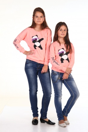 Свитшот для девочки интерлок пенье"Панда",размер 36-46, рост 140-164 цвет розовый