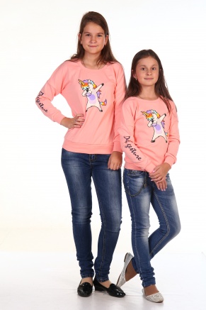 Свитшот для девочки интерлок пенье"Единорог",размер 36-46, рост 140-164 цвет розовый