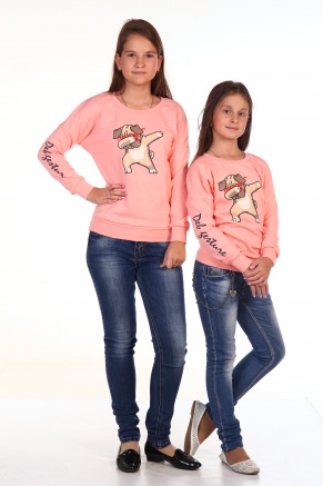 Свитшот для девочки интерлок пенье"Собака",размер 36-46, рост 140-164 цвет розовый