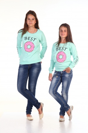 Свитшот для девочки интерлок пенье"Пончик",размер 36-46, рост 140-164 цвет ментоловый